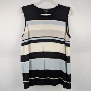 Vtg City Silk Womens Striped‎ Sleeveless Top Black Cream 1X XL Y2K Indie Sleaze